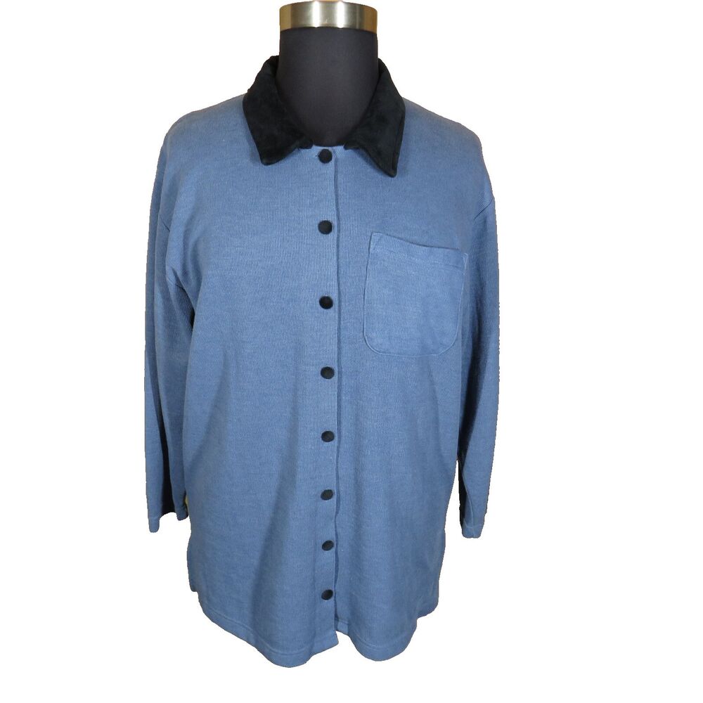 Erika II & Co Vintage Blue Ribbed Velvet Trimmed Long Sleeve Top Plus Size 1X